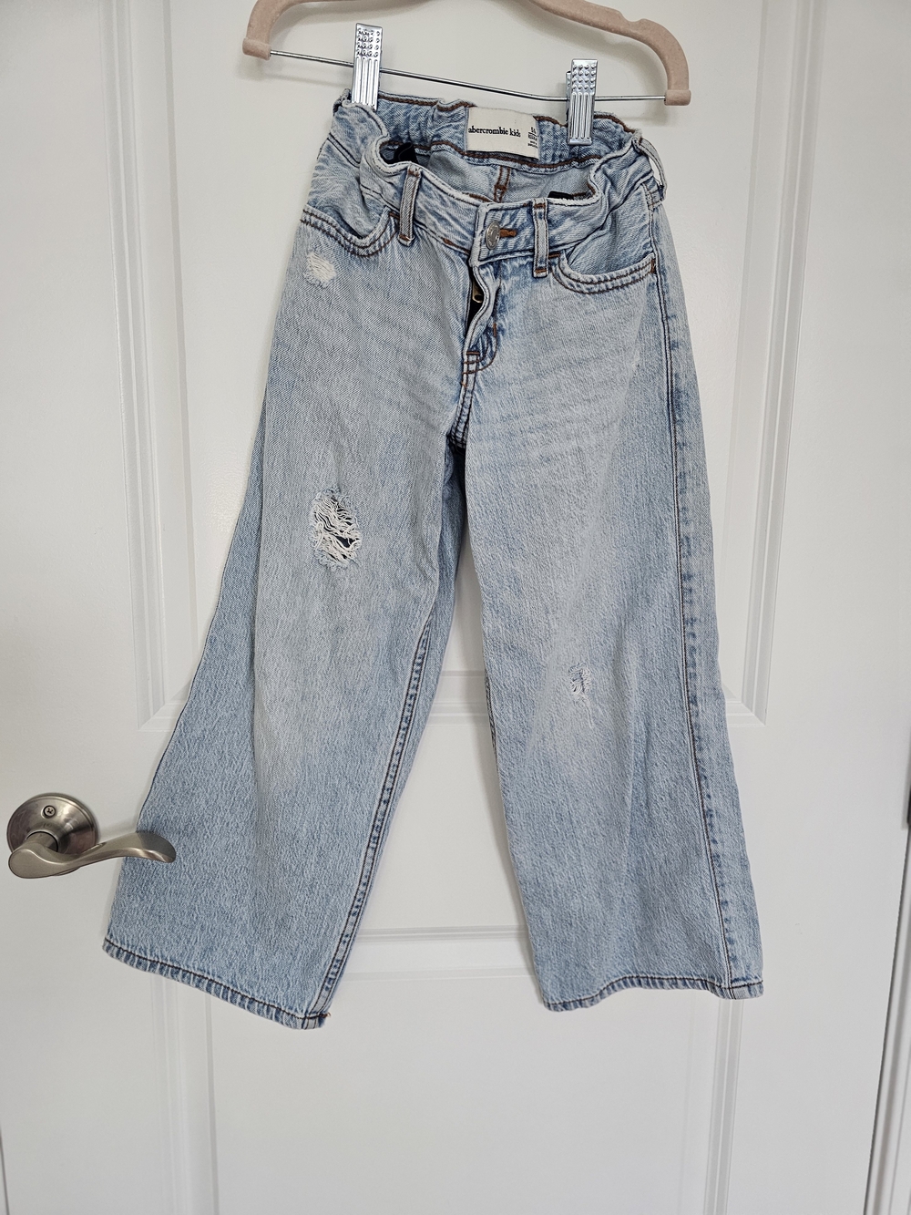 abercrombie kids light blue distressed straight-leg jeans